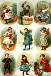 Tarjetas de Navidad que representan diversas actividades infantiles, pub. por Leighton Bros., 1882